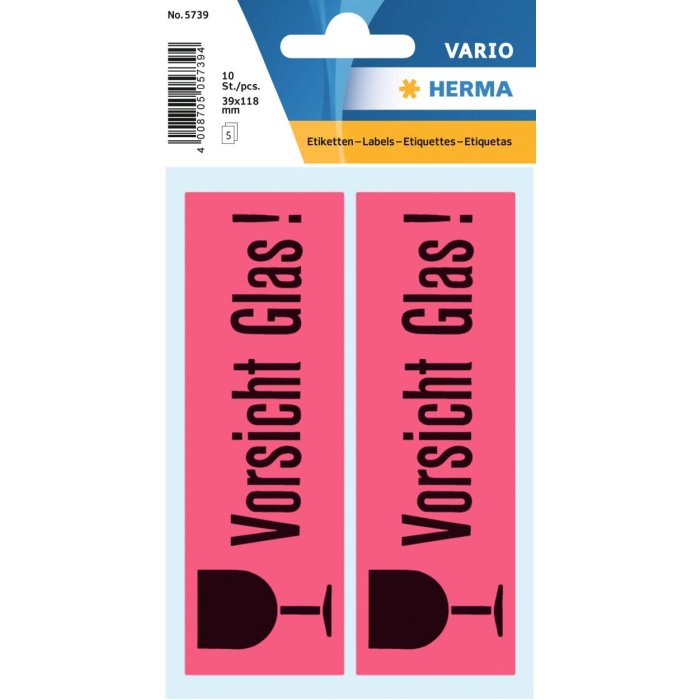 Etiquetas de vidrio de precaución 39x118 mm 10 uds.