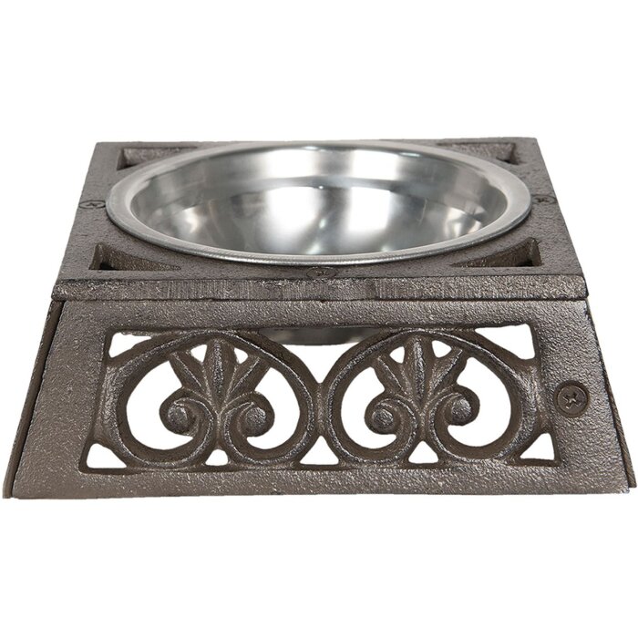 Clayre & Eef 6Y3060 Comedero Perro Gato 300 ml Metal Marrón Cuadrado
