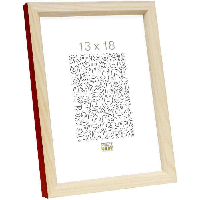 S233H4 Marco de madera en color natural con borde exterior rojo 18x24 cm