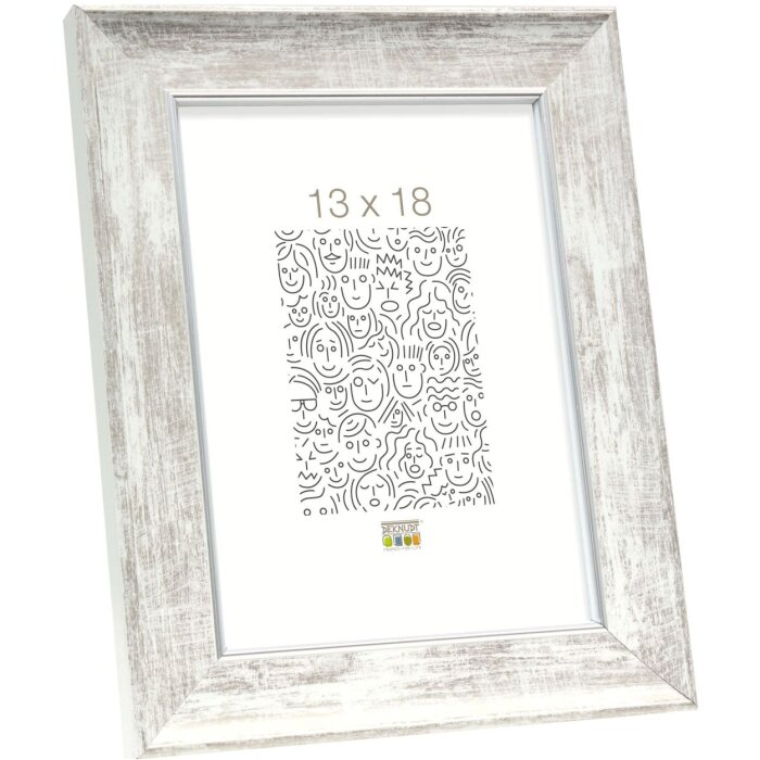 S46EE1 Marco de madera blanco con borde plateado 24x30 cm