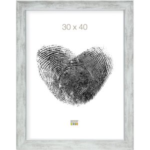S46EE1 Marco de madera blanco con borde plateado 30x40 cm