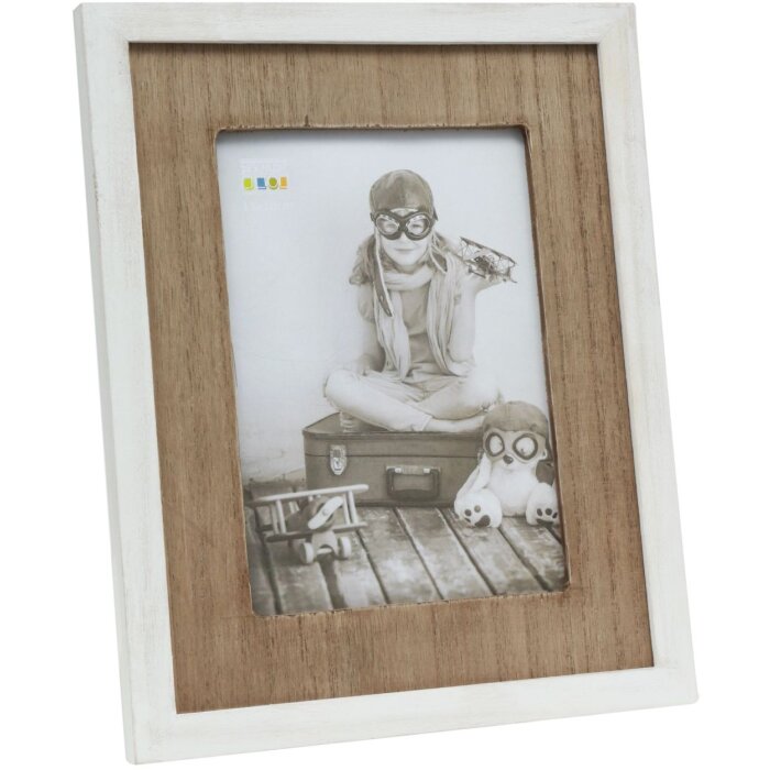 S67TW1 Marco blanco con passepartout de madera 10x15 cm