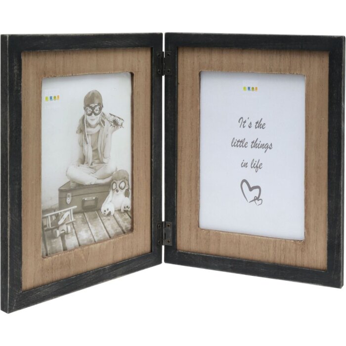 S67TW2 Marco doble negro con soporte de madera para 2 fotos verticales 10x15 cm