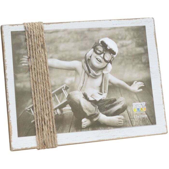 S67UA1 Portarretratos pintado blanco con cuerdas 13x18 cm