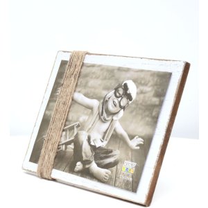 S67UA1 Portarretratos pintado blanco con cuerdas 13x18 cm