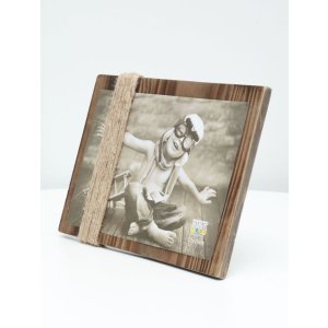 S67UA2 Portarretratos pintado marrón con cuerdas 13x18 cm