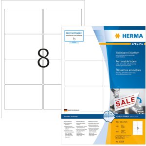 Etiquetas A4 blanco 96x63,5 mm Papel movible-desmontable...