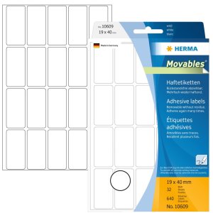 Etiquetas multiuso blancas 19x40 mm Papel movible-desprendible mate 640 unid.