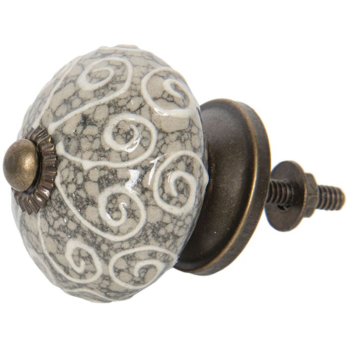 Clayre & Eef 64162 Pomo Puerta Ø 4 cm Cerámica Marrón Gris Redondo