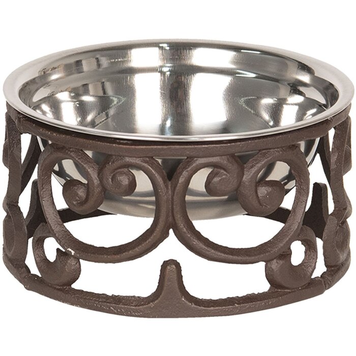 Clayre & Eef 6Y3483 Comedero redondo de metal para perros y gatos Ø 17x9 cm Marrón