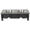 Clayre & Eef 6H0769Z Comedero Gato 2x500 ml Madera Negro Metal Rectangular