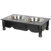 Clayre & Eef 6H0769Z Comedero Gato 2x500 ml Madera Negro Metal Rectangular