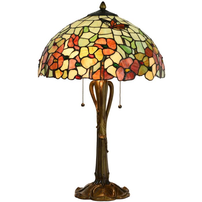 LumiLamp 5LL-5981 Lámpara de mesa Tiffany Ø 40x63 cm Flores de cristal rojo beige