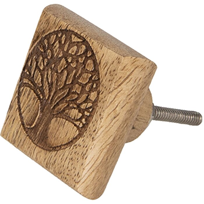 Clayre & Eef 64496 Pomo de puerta 4x2x4 cm cuadrado árbol de madera marrón