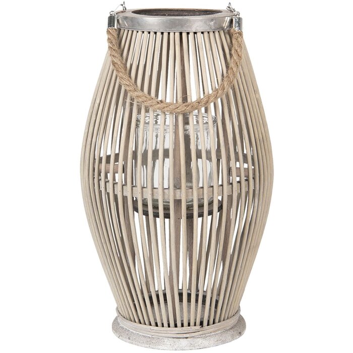 Windlicht Clayre & Eef 6RO0470M Ø 23x40 cm Grau Holz Glas Rund Kerzenhalter