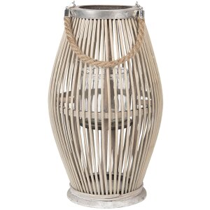 Windlicht Clayre & Eef 6RO0470M Ø 23x40 cm Grau Holz Glas Rund Kerzenhalter