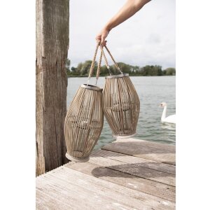 Windlicht Clayre & Eef 6RO0470M Ø 23x40 cm Grau Holz Glas Rund Kerzenhalter