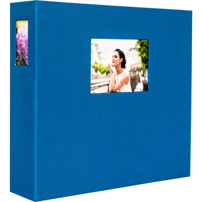 HNFD Álbum de fotos Lona lino azul 1000 fotos 34,5x33 cm 168 páginas negras