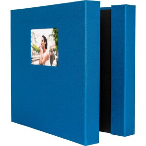 HNFD Álbum de fotos Lona lino azul 1000 fotos 34,5x33 cm 168 páginas negras