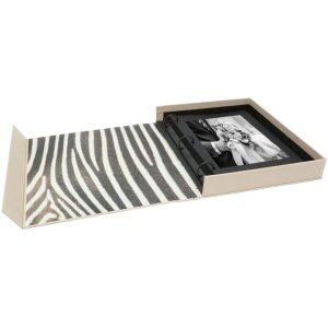 Caja de fotos de lino con álbum en espiral 26x32 cm