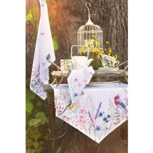 Clayre & Eef SFL42 Tea Towel 50x70 cm Blanco Verde Algodón Flores Rectangular