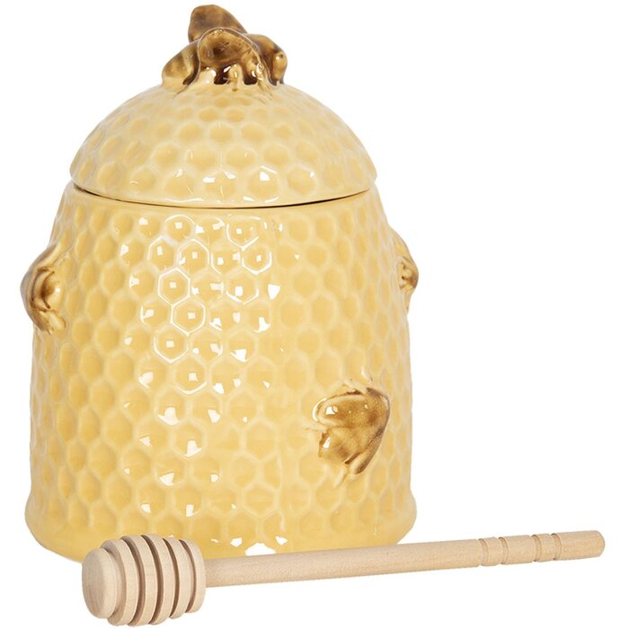 Tarro de miel con cuchara Ø 11x14 cm amarillo 6CE1147