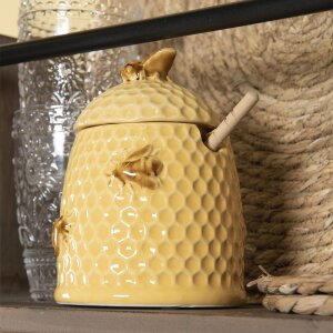 Tarro de miel con cuchara Ø 11x14 cm amarillo 6CE1147