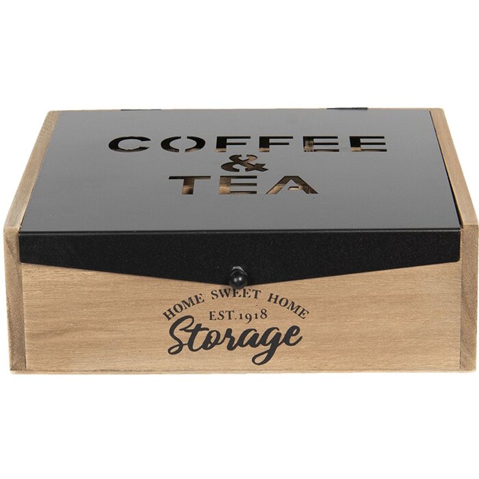 Clayre & Eef 6H1931 Caja de té rectangular de madera marrón 24x25x8 cm