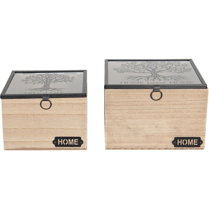 Caja de madera 18x18x12 - 15x15x11 cm (2 piezas) marrón 6H1936