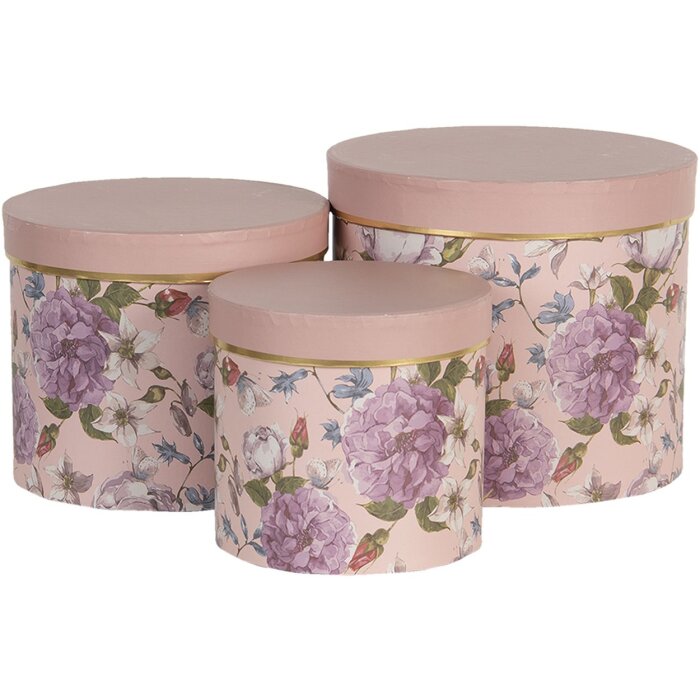Caja para sombreros (juego de 3) Ø 20x17 - Ø 17x15 - Ø 14x13 cm rosa 64742