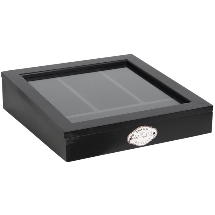 Clayre & Eef 6H1583Z Cajón 30x30x8 cm Madera Negra Cristal Cuadrado