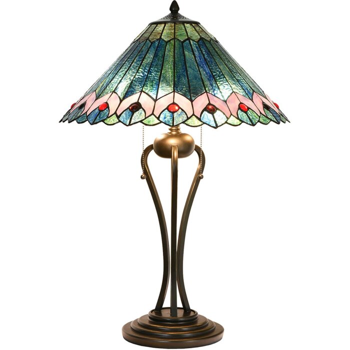 LumiLamp 5LL-5391 Lámpara de mesa Tiffany Ø 48x73 cm Triángulo de cristal rosa verde