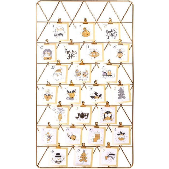 Calendario de adviento metal dorado 40x70 cm