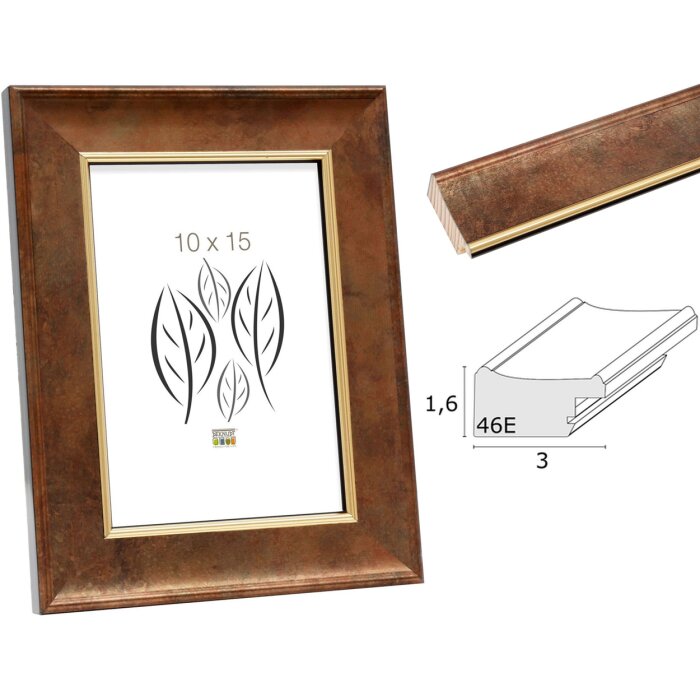 Marco de madera S46EA3 Cristal antirreflejos con borde dorado