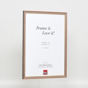 Efecto marco de madera maciza perfil 25 nuez marrón 14,8x21 cm cristal de museo