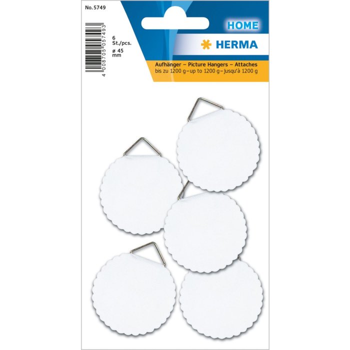 Colgador de cuadros 45mm soluble en agua engomado 6 uds.