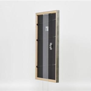 Efecto marco de madera perfil 2070 vidrio museo 25x80 cm plata