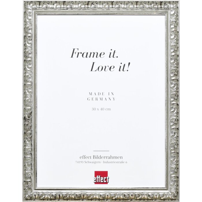 Efecto marco de madera perfil 94 plata 59,4x84,1 cm cristal de museo