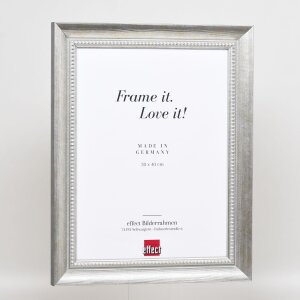 Efecto marco de madera maciza perfil 28 plata 62x93 cm cristal museo