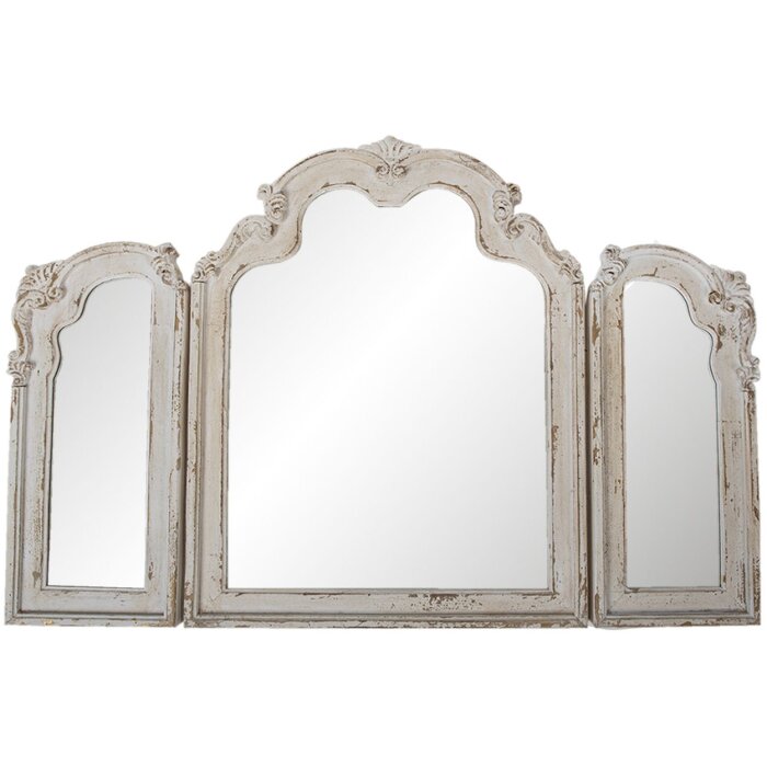 Clayre & Eef 52S240 Espejo de pared 66x84 cm Madera blanca Espejo de maquillaje rectangular