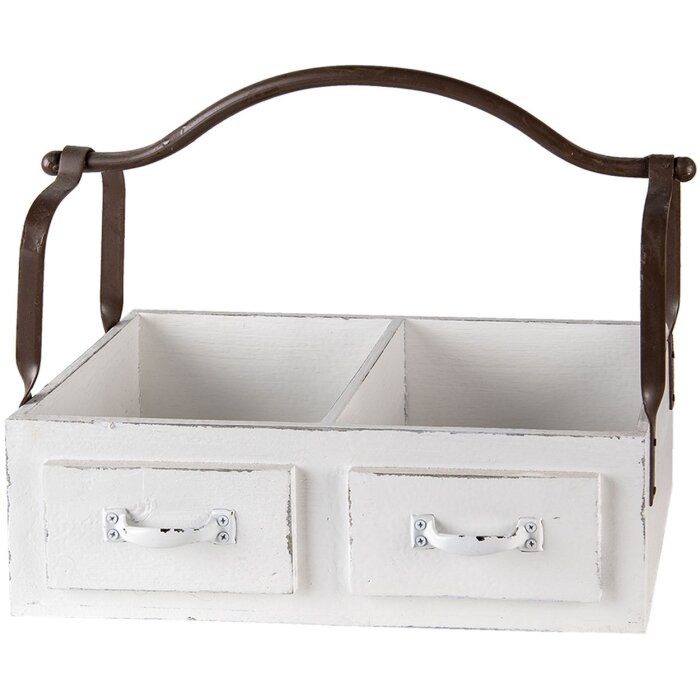 Clayre & Eef 6H1914W Caja de almacenaje 41x19x29 cm Madera blanca Metal