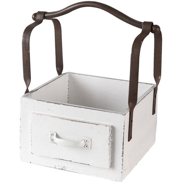 Cesta de madera blanca 24x19x28 cm 6H1915W