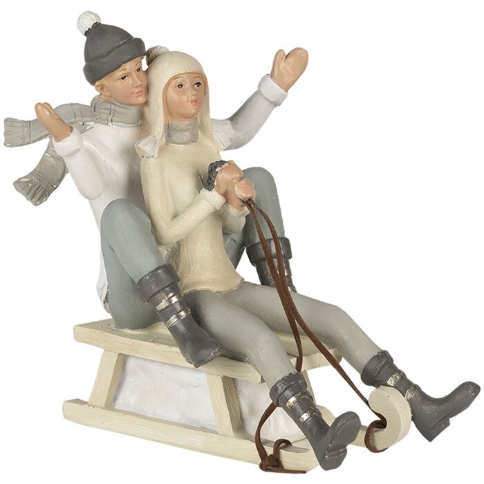 Trineo con pareja - figura decorativa gris 19x14x17 cm 6PR4660