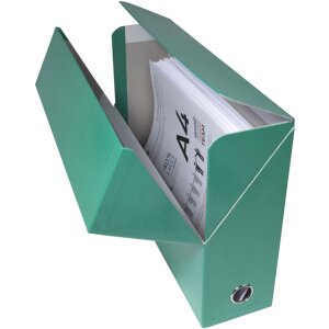 Caja de cartón para transferencias, lomo 90mm, 25x33cm para DIN A4 - Iderama - Verde oscuro
