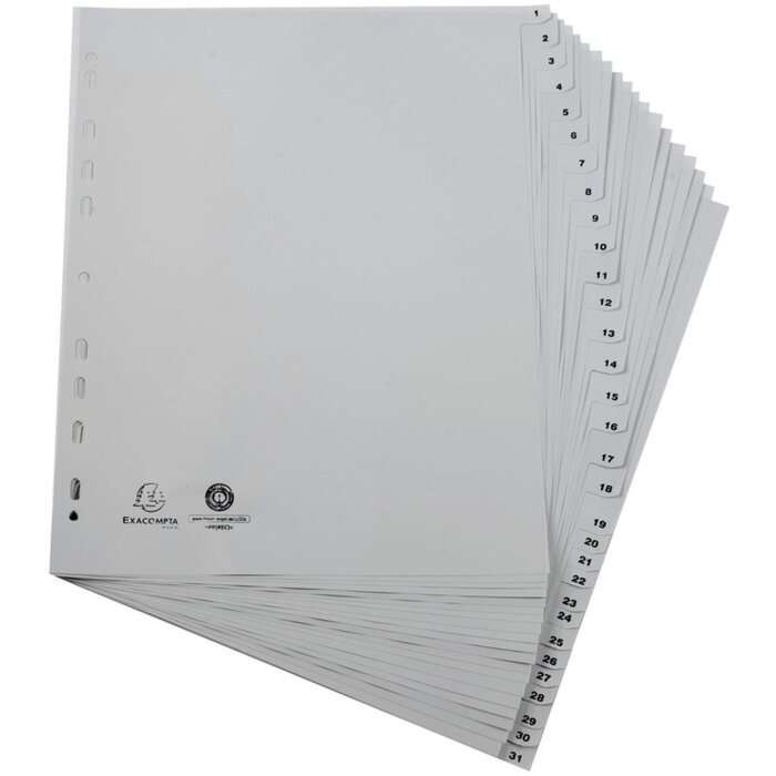 Exacompta registro A4+ PP reciclado gris 120µ lengüetas impresas 1-31