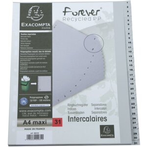 Exacompta registro A4+ PP reciclado gris 120µ lengüetas impresas 1-31