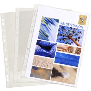 Exacompta paquete de 100 bolsillos para folletos perforados PVC liso 80µ DIN A4 alto