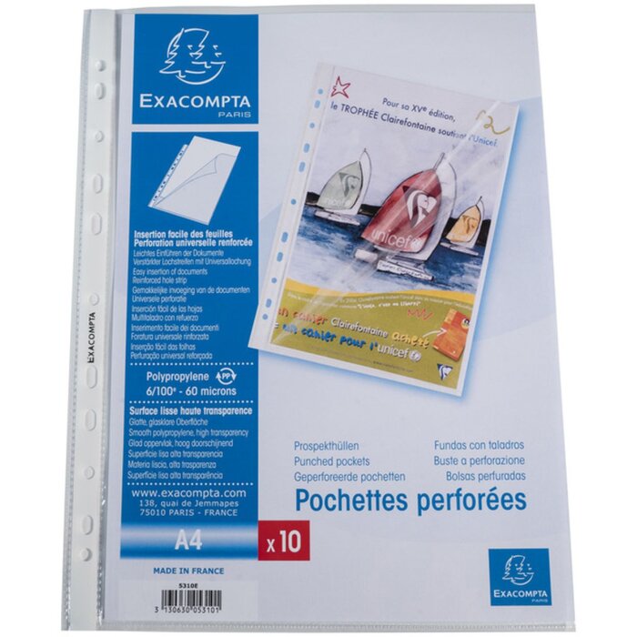 Exacompta 100 bolsillos para folletos, abiertos por arriba y por los lados, lisos A4