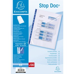 Exacompta 5870E 100 unid. bolsillos para folletos Stop Doc liso perforado PP 110µ DIN A4