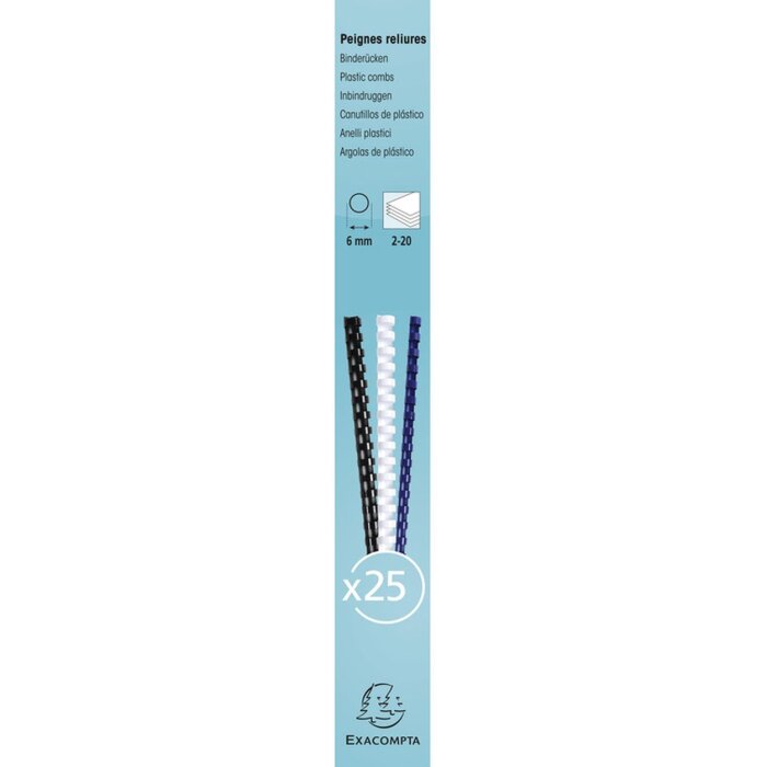 Exacompta caja 25 espirales 6 mm PVC para encuadernación DIN A4 Blanco